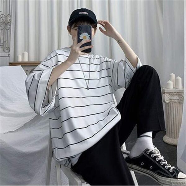 Cool Summer Oversized T Shirt Men Funny Harajuku Tshirt Streetwear Men Striped Japan Hip Hop Loose 4