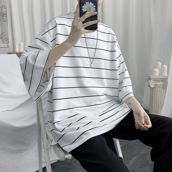 Cool Summer Oversized T Shirt Men Funny Harajuku Tshirt Streetwear Men Striped Japan Hip Hop Loose 5