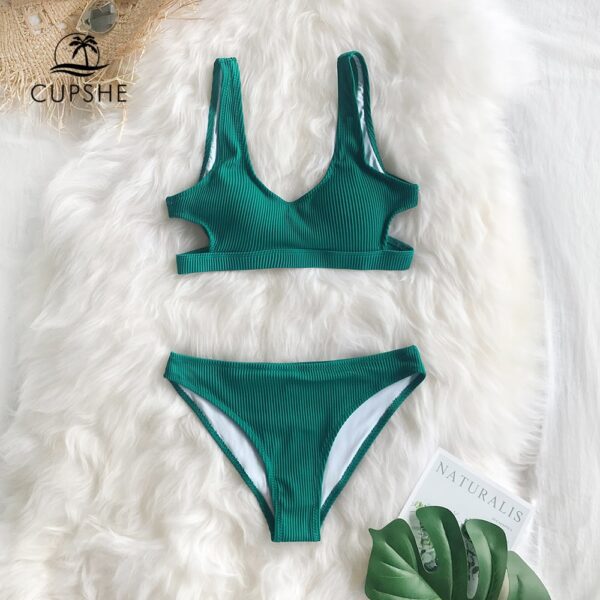 Cupshe Yellow Feather Yarn Solid Bikini Set Plain Hollow out Padded Two Pieces Swimwear 2022 Women 3