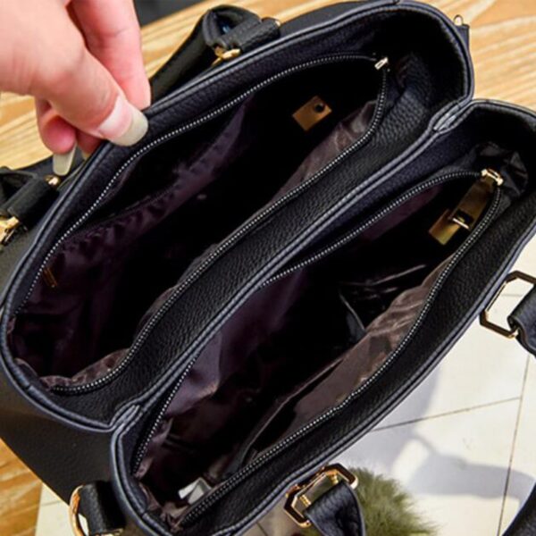 Fashion High Quality Women Handbag Large Capacity PU Leather Ladies Shoulder Bag Messenger Bag With Hairball 5