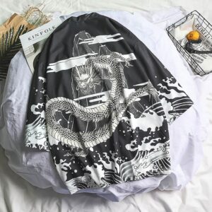 Fashion Men s Kimono Cardigan Oversize Shirts Popular Dragon Pattern Printed Shirt Yukata Top Anime Costume 3