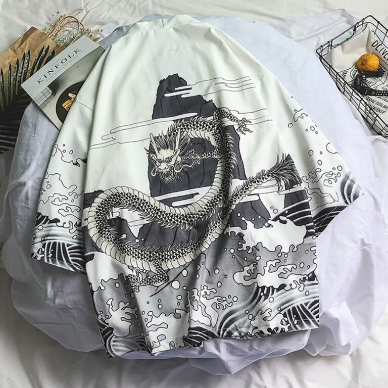 Fashion Men s Kimono Cardigan Oversize Shirts Popular Dragon Pattern Printed Shirt Yukata Top Anime Costume 4