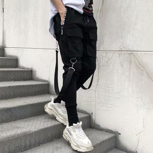 Fashion Slim fit Pants Men Ribbons Black Pants Men Streetwear Dress Casually Techwear Jogging Trousers Kpop 1