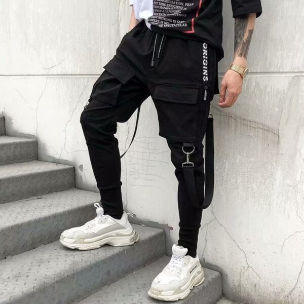 Fashion Slim fit Pants Men Ribbons Black Pants Men Streetwear Dress Casually Techwear Jogging Trousers Kpop 3