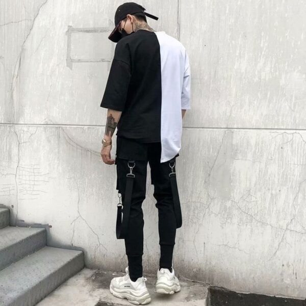 Fashion Slim fit Pants Men Ribbons Black Pants Men Streetwear Dress Casually Techwear Jogging Trousers Kpop 4