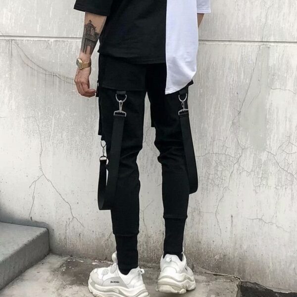 Fashion Slim fit Pants Men Ribbons Black Pants Men Streetwear Dress Casually Techwear Jogging Trousers Kpop 5