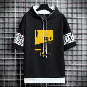 Japan Style Men s Hoodies Fashion Streetwear Short Sleeve Hooded Sweatshirts Men Casual Harajuku Prints Men 2