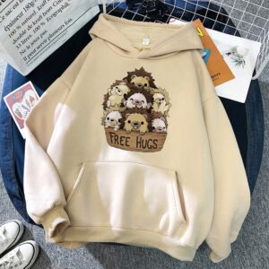 Little Hedgehog Free Hugs Sweatshirts Cartoon Print Pullovers Mens Fashion Hip Hop Tracksuit Men s Fleece 2