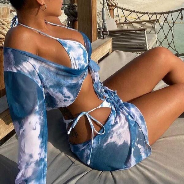 4 Piece Tie Dye Bikini Ladies Split Swimsuit Swimwear Women 2020 Mesh Push Up Vikini Sexy