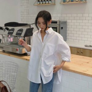 Spring Autumn Women Shirts Plus Size Cotton White Blouse Femme Long Sleeve Loose Oversized Blouses Tops