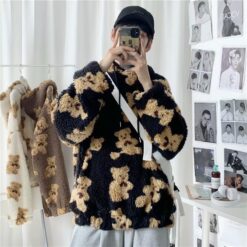 Teddy Bear Hoodie Man Oversized Hoodie Furry Sweatshirts Loose Casual Pullovers oversized Tracksuit Spring Men Anime 1