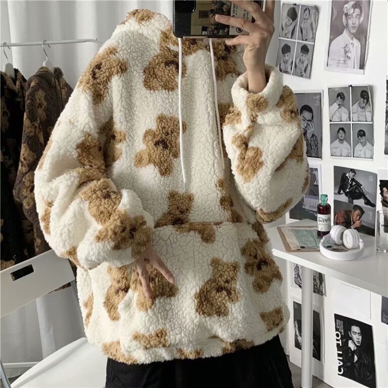 Teddy Bear Hoodie Man Oversized Hoodie Furry Sweatshirts Loose Casual Pullovers oversized Tracksuit Spring Men Anime 2