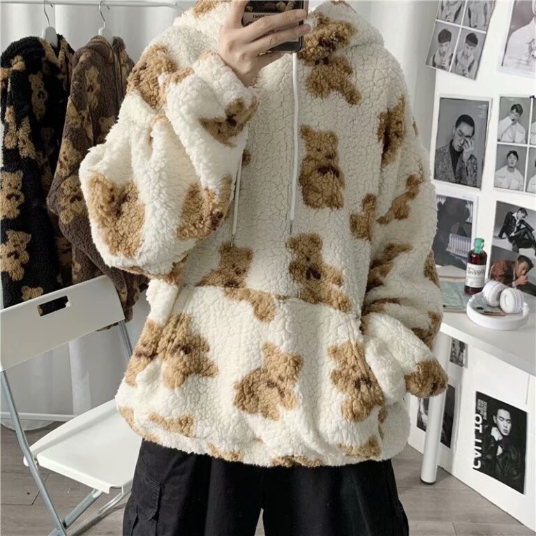 Teddy Bear Hoodie Man Oversized Hoodie Furry Sweatshirts Loose Casual Pullovers oversized Tracksuit Spring Men Anime 5