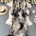 2023 New Spring Retro Print Pleated Long Maxi