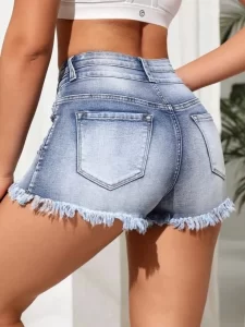 2023 Summer New Fashion Ripped Skinny Denim Shorts For Women Sexy Stretch Tassel Jeans Shorts Casual 4