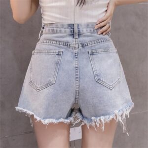 2023Summer New Casual Y2K Beaded Tassel Diamond Female High Waist Shorts Jeans Women Fashion All Match 1