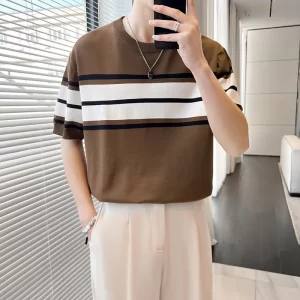 2024 Men s Knitted T shirt Spring and Summer New Korean Business Casual Pullover Short Sleeve