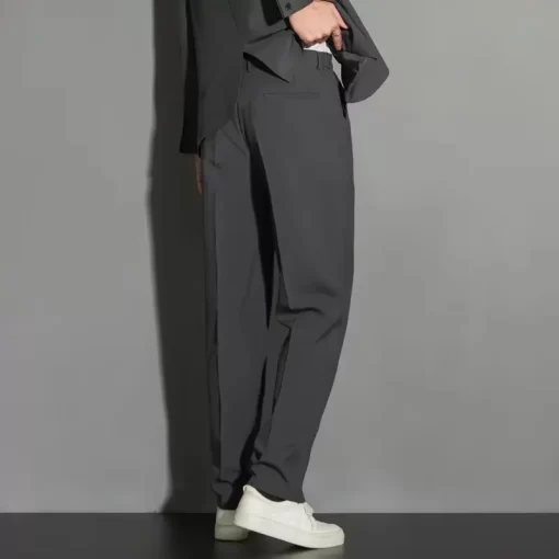 2024 New British Style Men s Solid High Quality Dress Pants Fashion Men Slim Casual Office 3