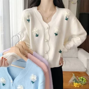 2024 New Chic Autumn Winter Women s O neck Cardigan Sweater Knitted Female Clothing Basic Tops 1