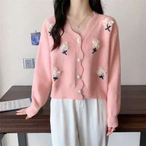 2024 New Chic Autumn Winter Women s O neck Cardigan Sweater Knitted Female Clothing Basic Tops 3