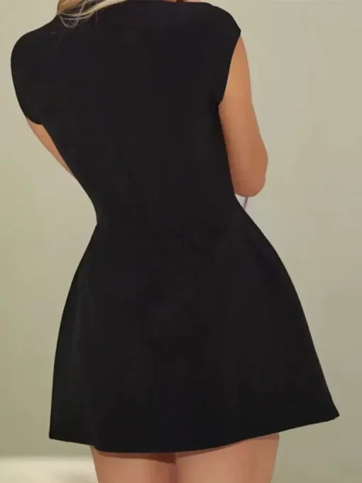 2024 New Women Elegant Slim Solid Pockets Mini Dress Fashion O neck Short Sleeve A line 4