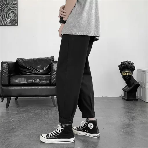 2024 Spring Fashion Wide Leg Baggy Streetwear for Men Hip Hop Elastic Waist Cargo Pants Solid 3