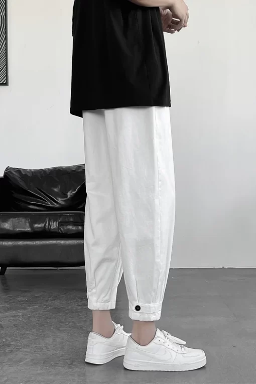 2024 Spring Fashion Wide Leg Baggy Streetwear for Men Hip Hop Elastic Waist Cargo Pants Solid 5