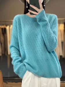 2024 Spring New Women s O neck Pullover Sweater Hollow Out Grace Basic Jumper 100 Merino.jpg 640x640 3