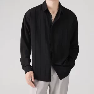 2024 Spring Solid Color Striped Shirts Men’s Fashion Loose CasualWhite Black Shirt Office Social Streetwear Blouse Men Clothing