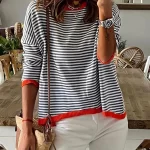 2024 Spring knitting Women Sweater Stripe O neck