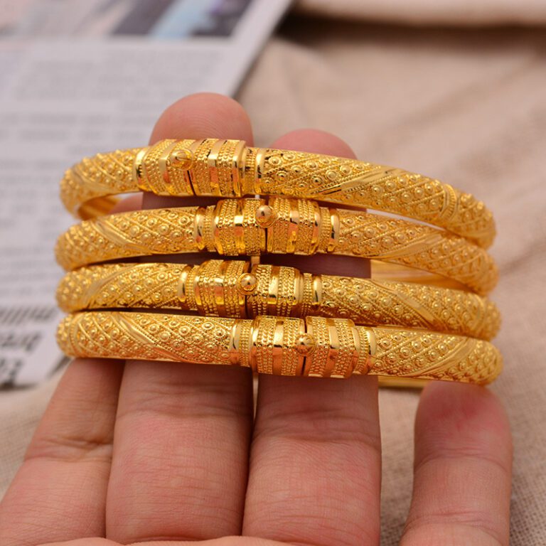 24K Bangles 4Pcs Set Bracelet Ethiopian Gold Color Bangles For Women Bijoux Femme African Middle East 3