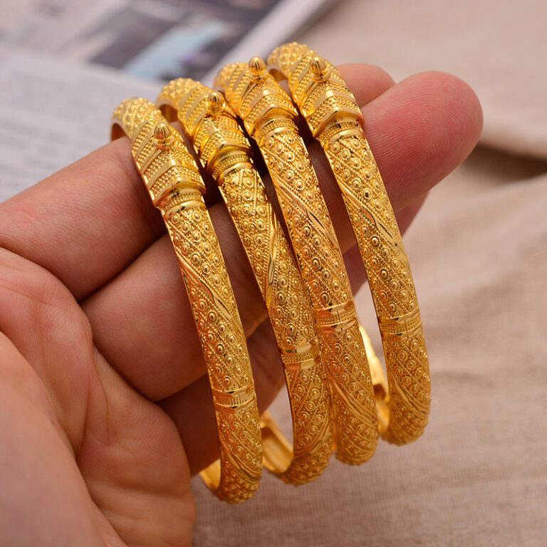 24K Bangles 4Pcs Set Bracelet Ethiopian Gold Color Bangles For Women Bijoux Femme African Middle East 4