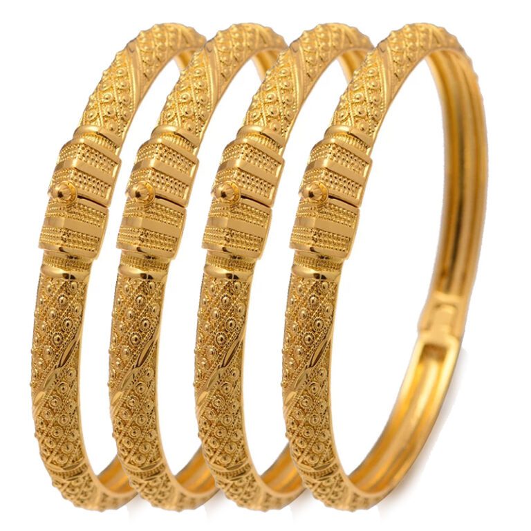 24K Bangles 4Pcs Set Bracelet Ethiopian Gold Color Bangles For Women Bijoux Femme African Middle East 5