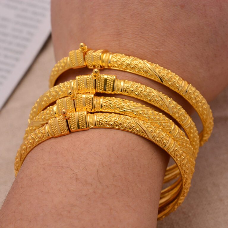 24K Bangles 4Pcs Set Bracelet Ethiopian Gold Color Bangles For Women Bijoux Femme African Middle East