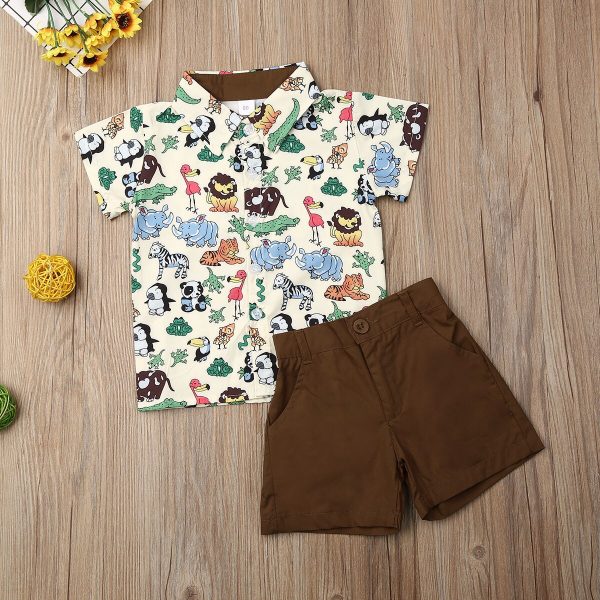 2PCS Toddler Baby Boy Gentleman Tops Turn down Collar Single Breasted Shirt Button Short Pants Outfits 5