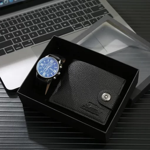 2Pcs Set Fashion Mens Watches Set with Box Luxury Quartz Watch for Men Best Gift Mens