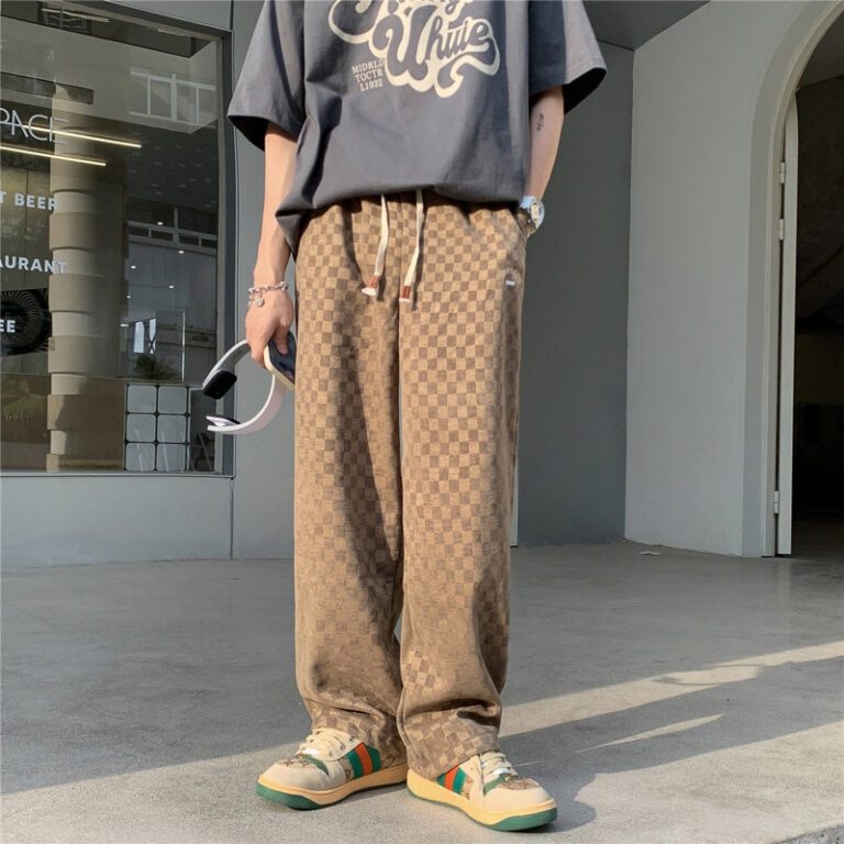 3 Color Plaid Pants Men Fashion Retro Casual Wide Leg Pants Mens Japanese Streetwear Loose Hip 1