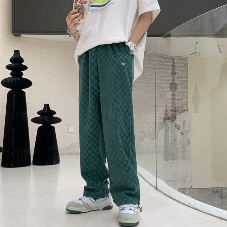 3 Color Plaid Pants Men Fashion Retro Casual Wide Leg Pants Mens Japanese Streetwear Loose Hip 2