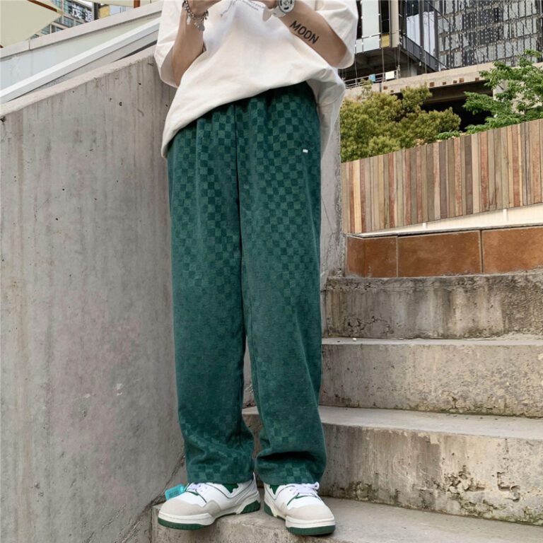 3 Color Plaid Pants Men Fashion Retro Casual Wide Leg Pants Mens Japanese Streetwear Loose Hip 3