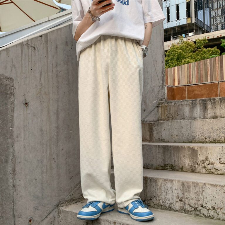 3 Color Plaid Pants Men Fashion Retro Casual Wide Leg Pants Mens Japanese Streetwear Loose Hip 5