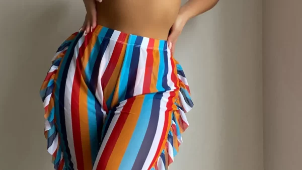 3 Pieces Striped Triangle Bikini Set Swimsuit Ruffle Pants Swimwear Women 2023 Bathing Suit Female Swimming