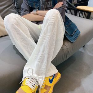 3 color Pleated Pants Men Fashion Casual Wide leg Pants Mens Japanese Streetwear Loose Straight Ice 2
