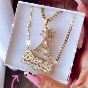 Personalized 3D Nameplate Necklace | Double Layer with Heart | Stainless Steel Jewelry