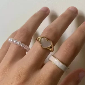 3Pcs set Enamel Heart Rings Korean Fashion Pearl Ring For Women Geometric Irregular Chain Shape Opening