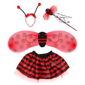 Pcs Set Kid Fairy Costume Set Ladybird Bee Glitter Cute Wing Striped Layered Tutu Skirt Wand jpg x