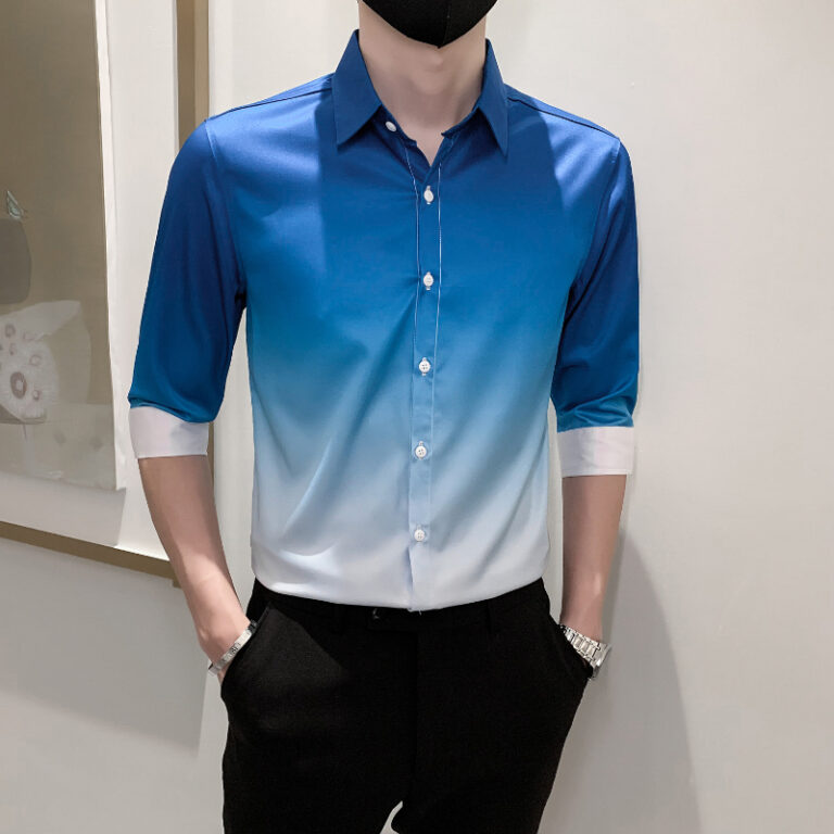 4XL M Spring Summer New Fashion Gradient Color Chemise Homme All Match Slim Fit Casual Prom 2