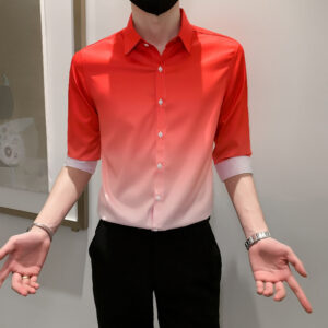 4XL-M Spring Summer New Fashion Gradient Color Chemise Homme All Match Slim Fit Casual Prom Tuxedo Half Sleeve Shirt Men Dress