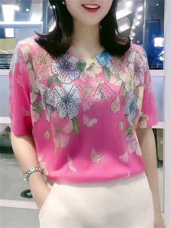5XL Women Spring Summer Blouses T shirt Lady Fashion Casual Short Sleeve O Neck Colla Printing 1