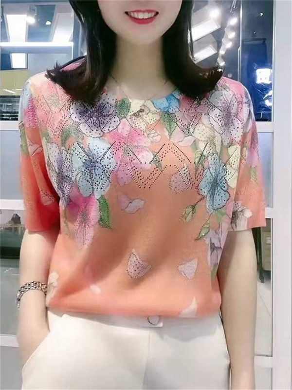 5XL Women Spring Summer Blouses T shirt Lady Fashion Casual Short Sleeve O Neck Colla Printing 5