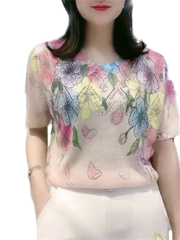 5XL Women Spring Summer Blouses T shirt Lady Fashion Casual Short Sleeve O Neck Colla Printing